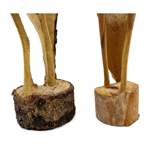 Pair of Hand Carved Cranes 15“ Tall Carved Single Pine Limb Or Tree Sculpture - Picture 2 of 8